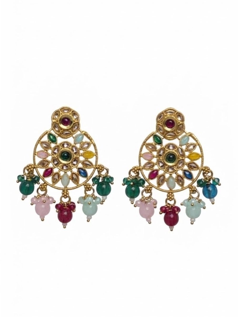 Gold-Tone Multicolor Drop Chandelier Earrings by